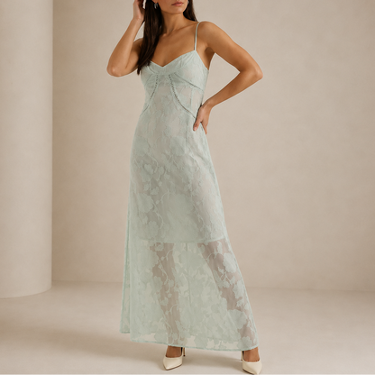 Women’s Floral Lace Maxi Dress – Stylish Sleeveless Evening Dress – Effortless Everyday Style