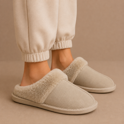 Women’s Suede Mule Slippers – Warm Fur Lined Indoor House Shoes – Comfortable Home Slippers for Women