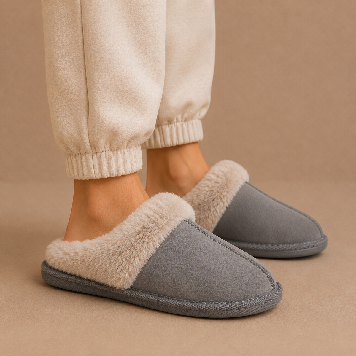 Women’s Suede Mule Slippers – Warm Fur Lined Indoor House Shoes – Comfortable Home Slippers for Women
