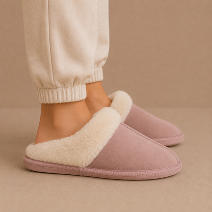 Women’s Suede Mule Slippers – Warm Fur Lined Indoor House Shoes – Comfortable Home Slippers for Women