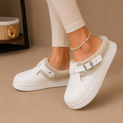 Women’s Fleece Lined Slippers – Cushioned Buckle Slip-On Shoes – Comfortable Home Slippers for Women