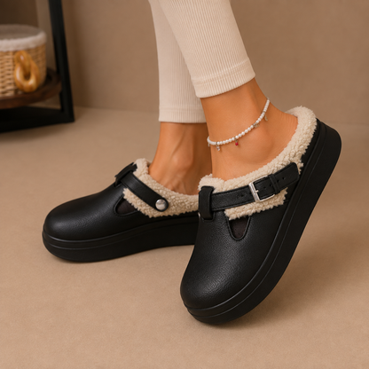Women’s Fleece Lined Slippers – Cushioned Buckle Slip-On Shoes – Comfortable Home Slippers for Women