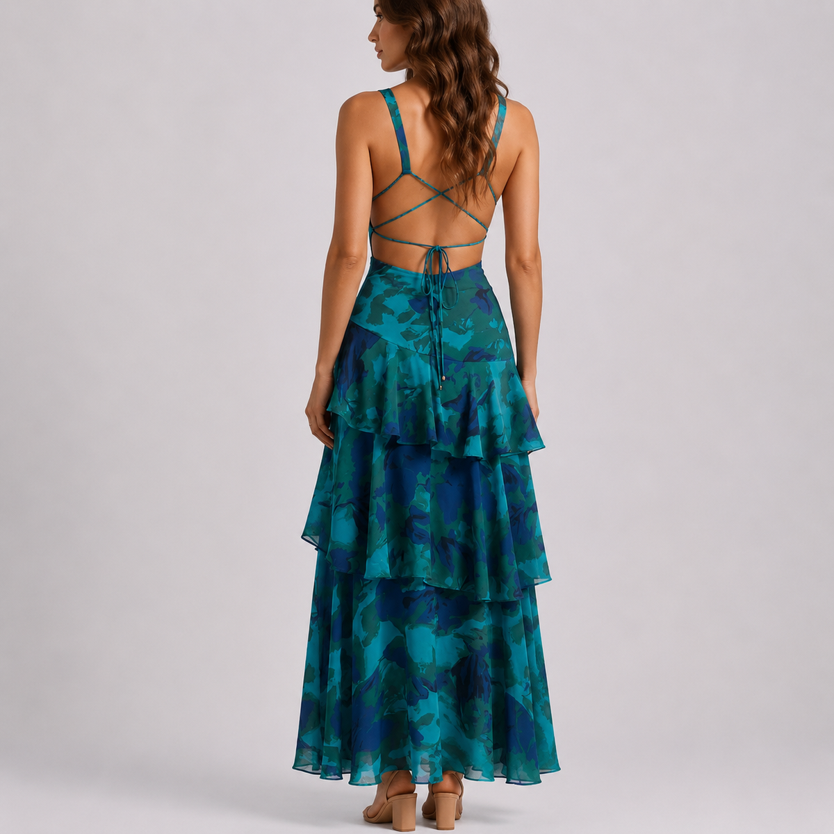 Women's Floral Maxi Dress with Deep V-Neck and Open Back – Effortless Everyday Style
