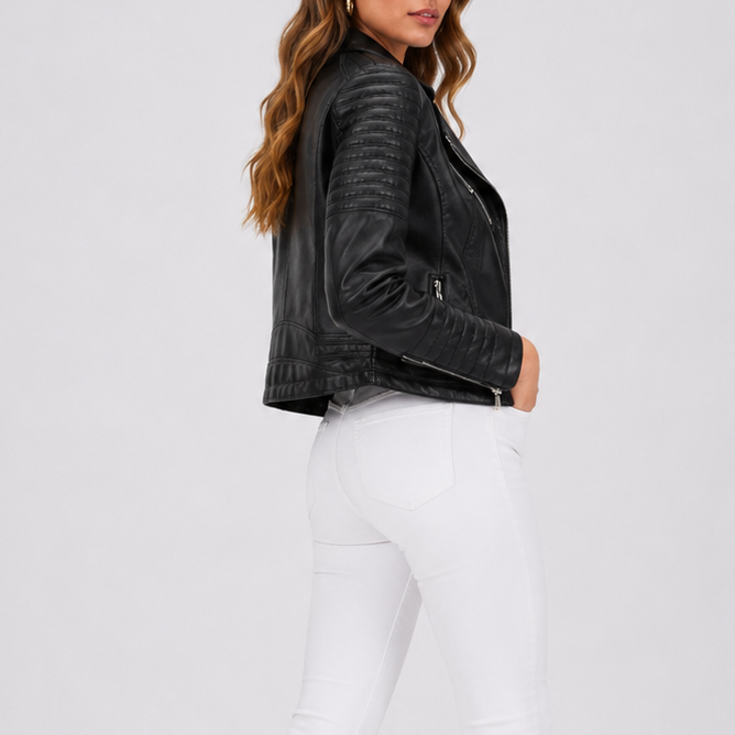 Women's Leather Biker Design Jacket – Timeless Wardrobe