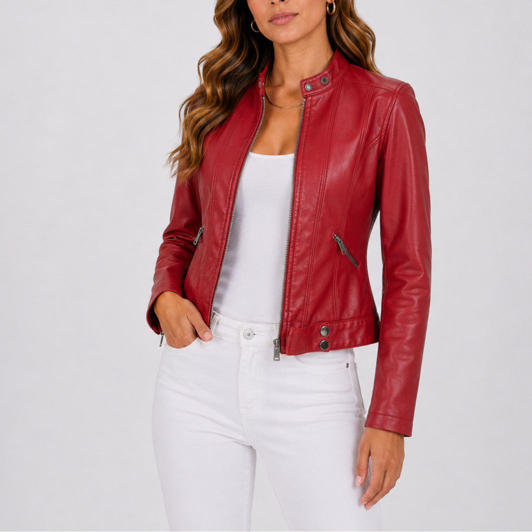 Women's Classic Leather Jacket with Zip Pockets – Everyday Outerwear UK