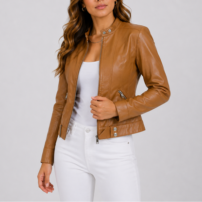 Women's Classic Leather Jacket with Zip Pockets – Everyday Outerwear UK