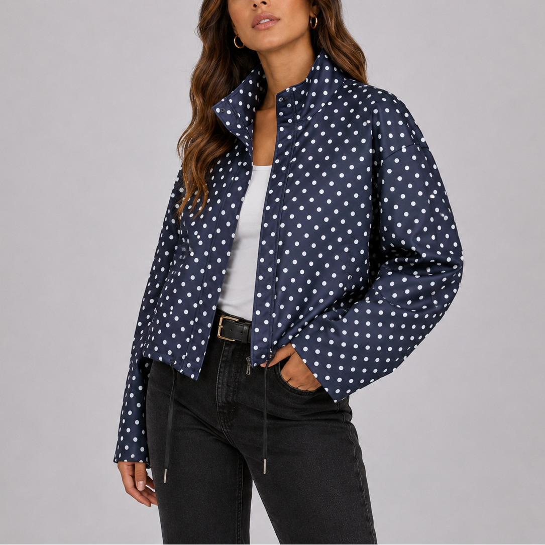 Women's Everyday Polka Dot Bomber Jacket – Lightweight Autumn Layer