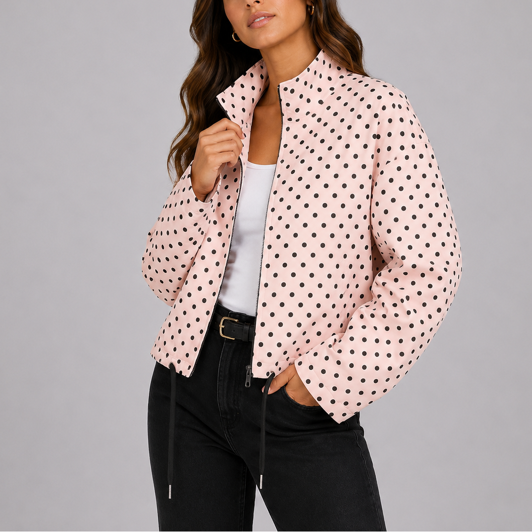 Women's Everyday Polka Dot Bomber Jacket – Lightweight Autumn Layer