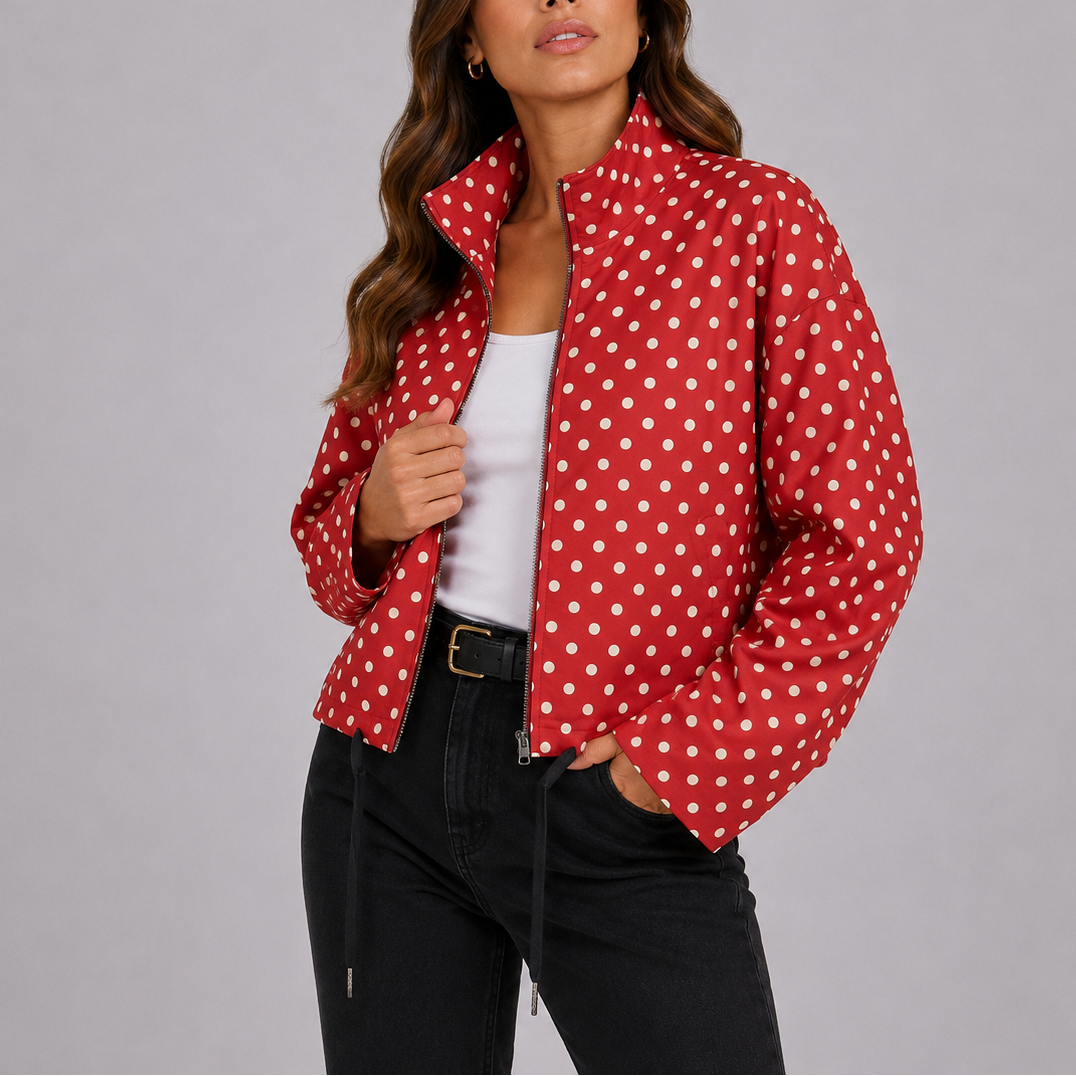 Women's Everyday Polka Dot Bomber Jacket – Lightweight Autumn Layer