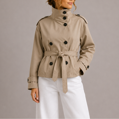 Women's Belted Cropped Trench Coat Jacket