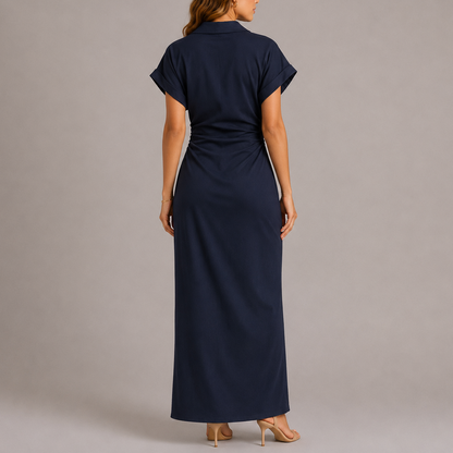 Women's Tailored Denim Midi Dress with Side Zip – Effortless Everyday Style