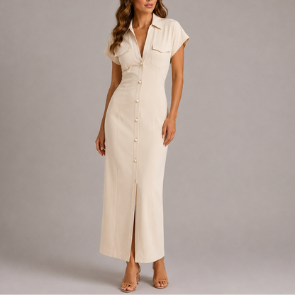 Women's Tailored Denim Midi Dress with Side Zip – Effortless Everyday Style