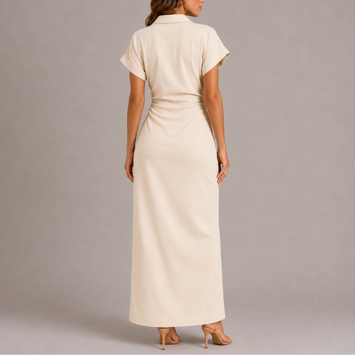 Women's Tailored Denim Midi Dress with Side Zip – Effortless Everyday Style