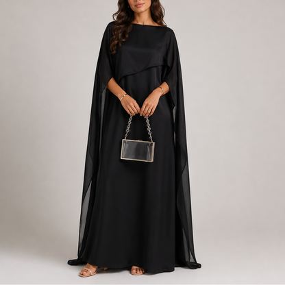 Women's Draped Cape Maxi Dress | Floor Length Evening Dress