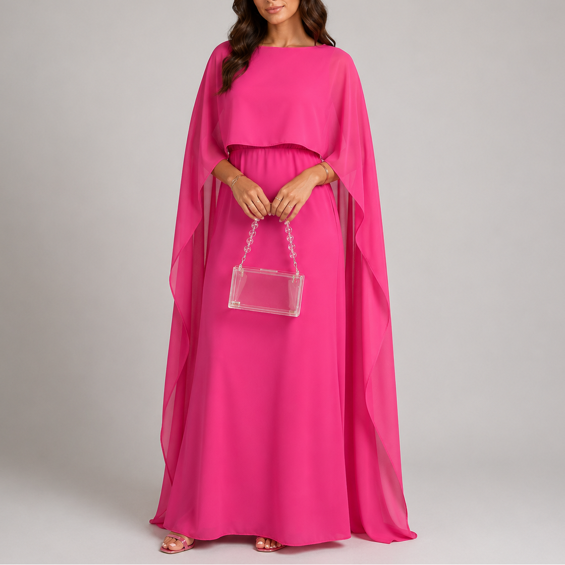 Women's Draped Cape Maxi Dress | Floor Length Evening Dress