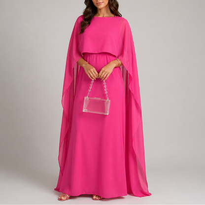 Women's Draped Cape Maxi Dress | Floor Length Evening Dress
