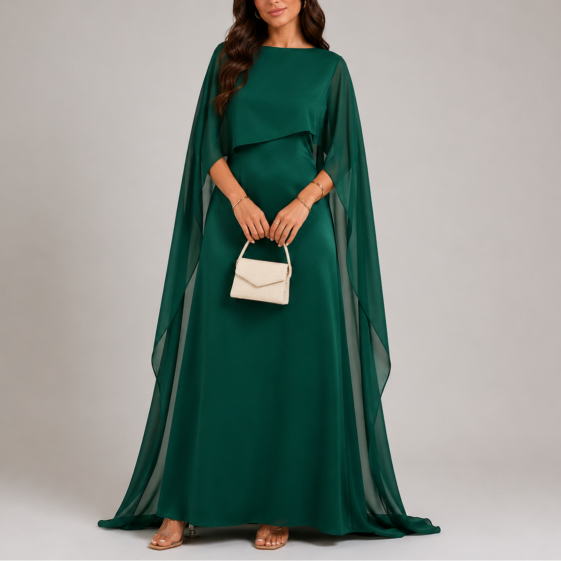 Women's Draped Cape Maxi Dress | Floor Length Evening Dress