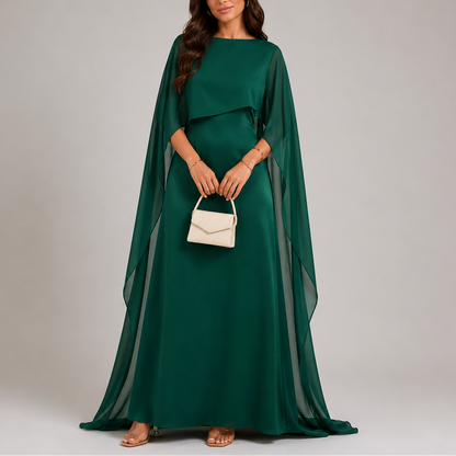 Women's Draped Cape Maxi Dress | Floor Length Evening Dress
