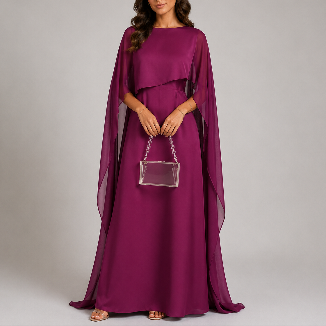 Women's Draped Cape Maxi Dress | Floor Length Evening Dress