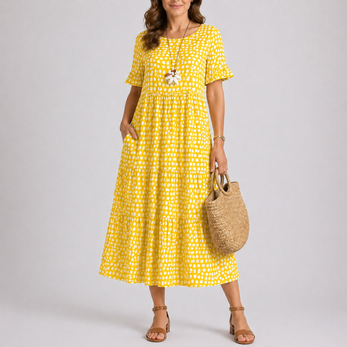 Women’s Summer Everyday Polka Dot Midi Dress – Flattering Fit for Women