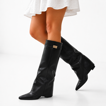 Women's Stylish Knee-High Vegan Leather Boots with Pointed Toe – Autumn Ankle Footwear UK