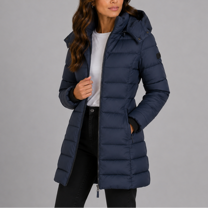 Women's Long Hooded Puffer Jacket | Insulated Winter Coat – Transitional Season Essential