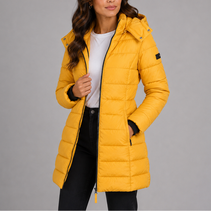 Women's Long Hooded Puffer Jacket | Insulated Winter Coat – Transitional Season Essential