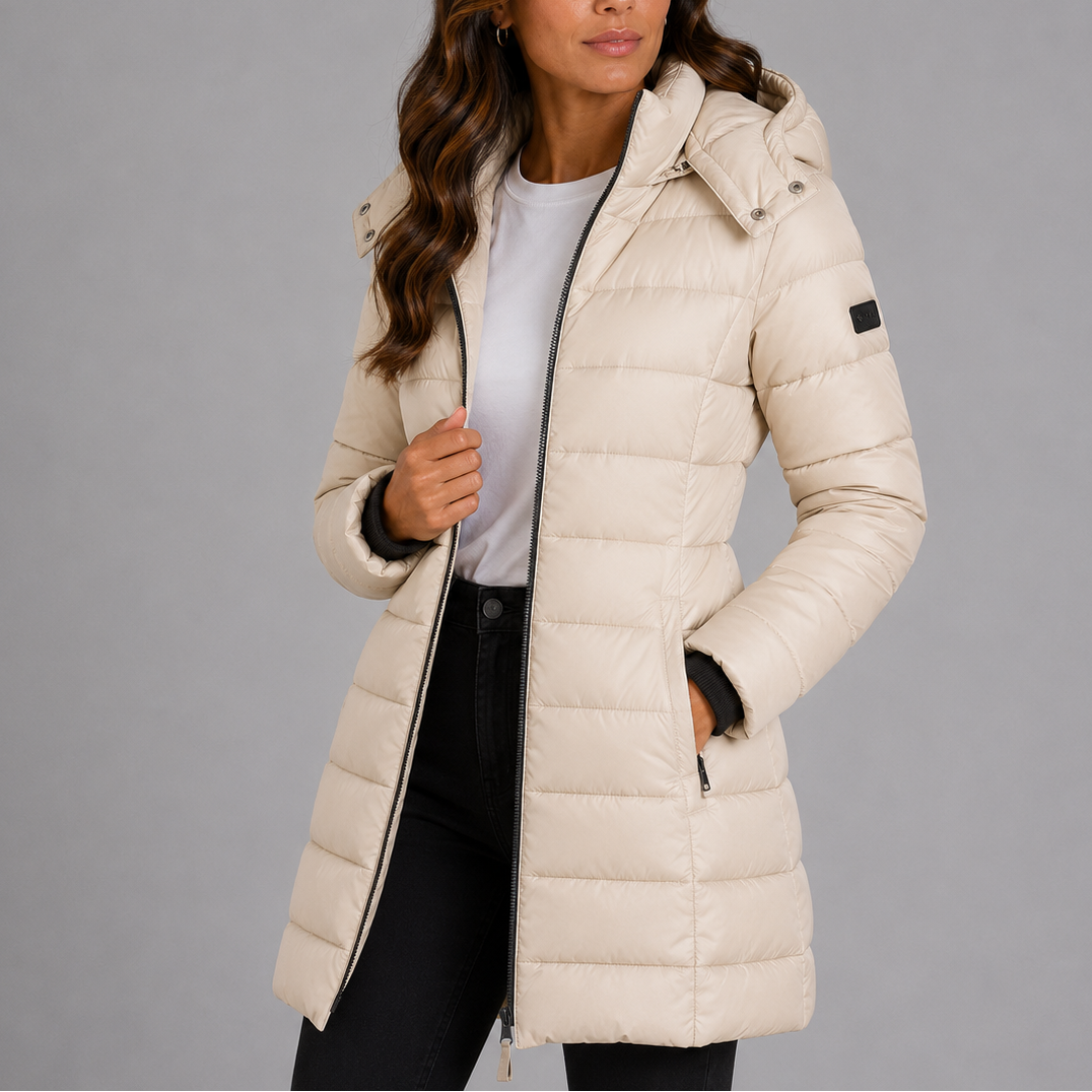 Women's Long Hooded Puffer Jacket | Insulated Winter Coat – Transitional Season Essential