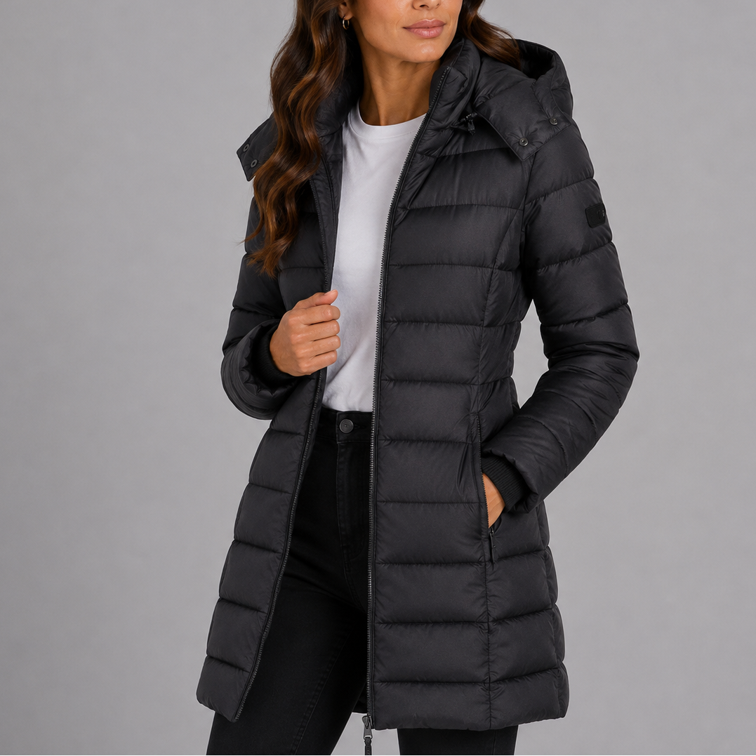 Women's Long Hooded Puffer Jacket | Insulated Winter Coat – Transitional Season Essential