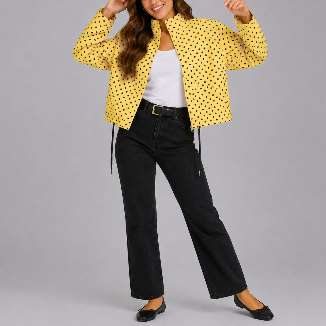 Women's Everyday Polka Dot Bomber Jacket – Lightweight Autumn Layer