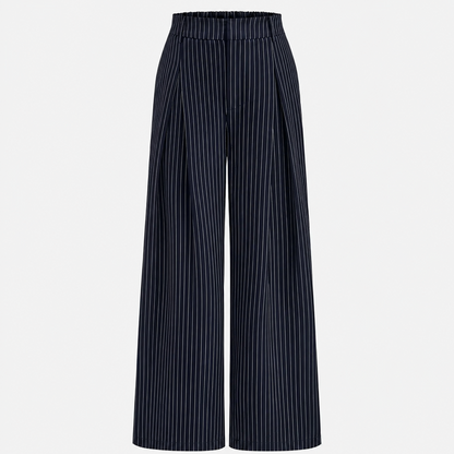 Women's Pinstripe Co Ord Set Wrap Top Wide Leg Trousers