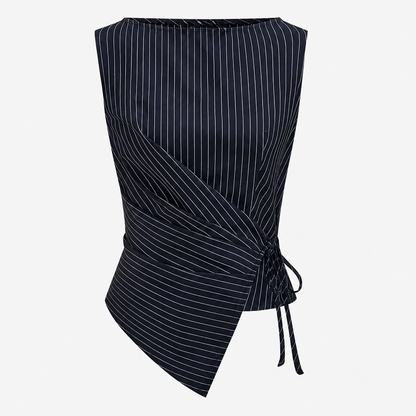 Women's Pinstripe Co Ord Set Wrap Top Wide Leg Trousers