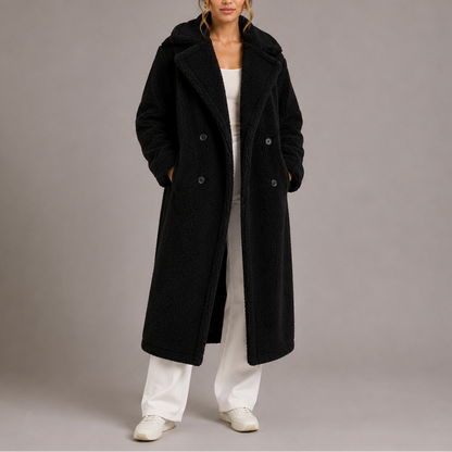 Women's Teddy Coat | Long Double-Breasted Faux Fur Winter Coat