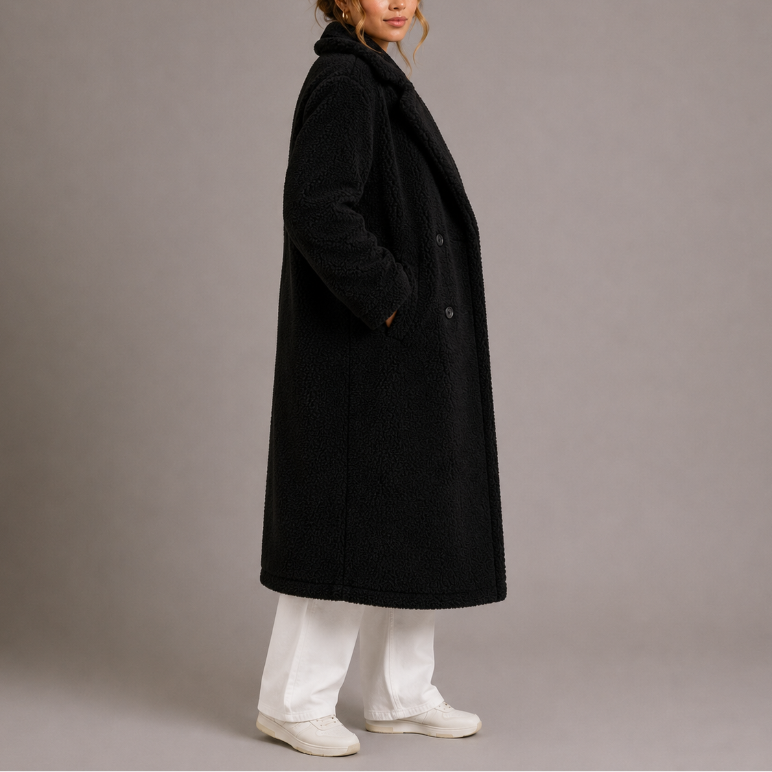 Women's Teddy Coat | Long Double-Breasted Faux Fur Winter Coat