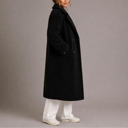 Women's Teddy Coat | Long Double-Breasted Faux Fur Winter Coat