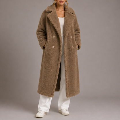 Women's Teddy Coat | Long Double-Breasted Faux Fur Winter Coat