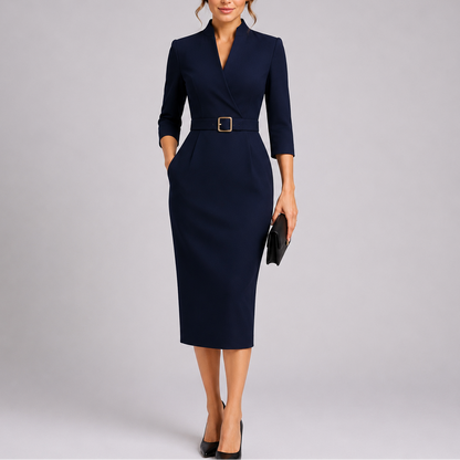 Stylish Fitted Midi Dress with Belt for Women – Elegant Occasion Wear UK