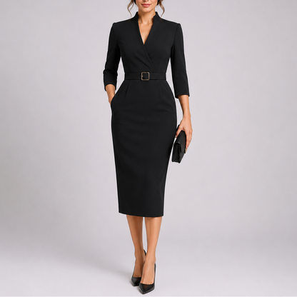 Stylish Fitted Midi Dress with Belt for Women – Elegant Occasion Wear UK