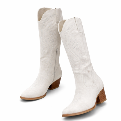Women’s Embroidered Cowboy Boots – Suede Western Block Heel – Everyday Comfort Boot