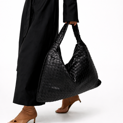 Luxury Woven Shoulder Tote – Soft Vegan Leather Everyday Bag – Spacious Everyday Carryall