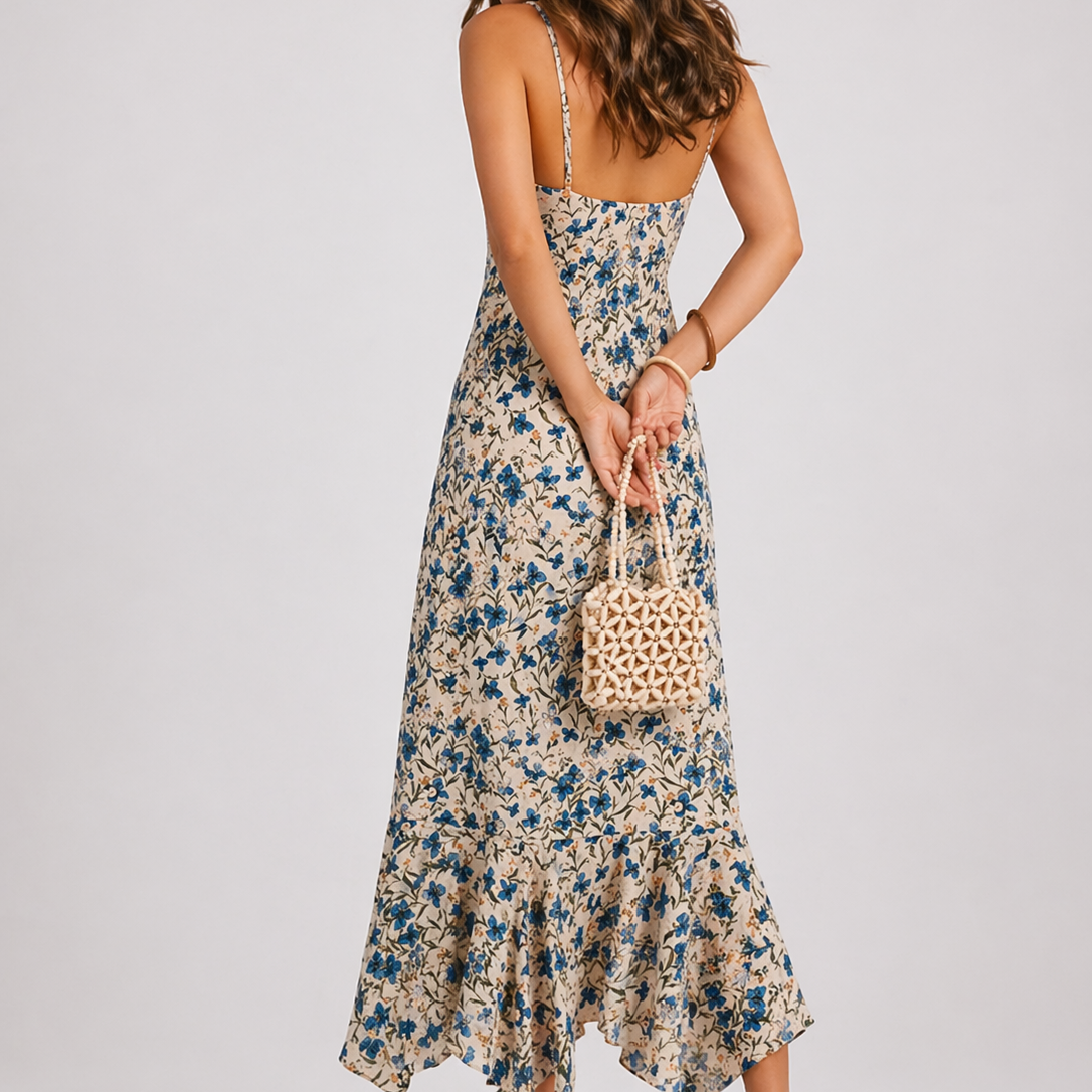 Women’s Floral Summer Midi Dress with Spaghetti Straps – Elegant Occasion Wear UK