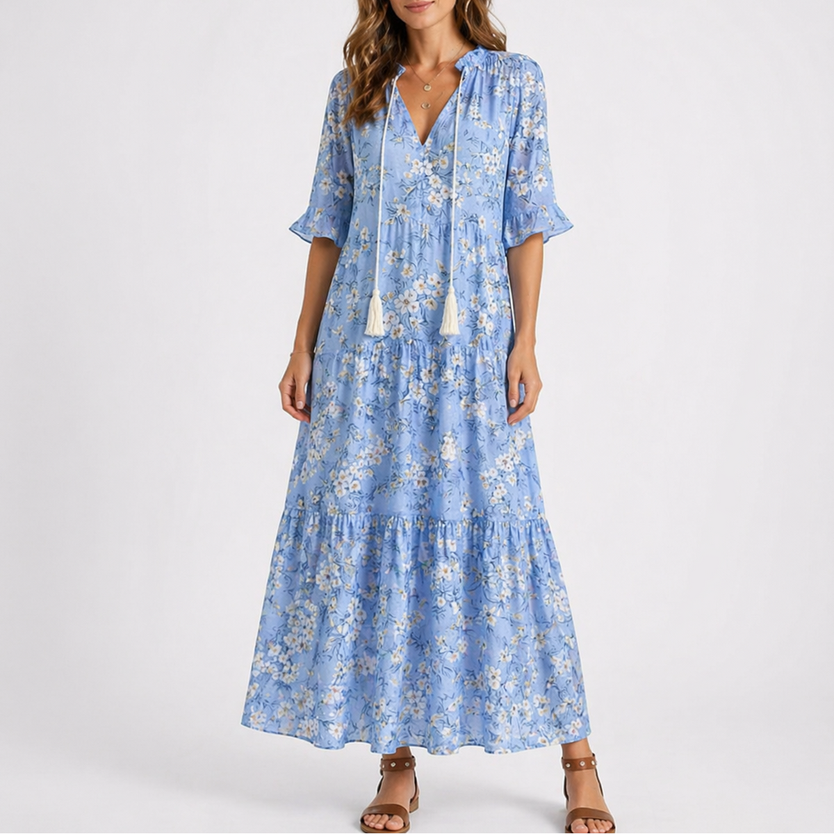 Women’s Summer Floral Midi Dress – Print Lightweight