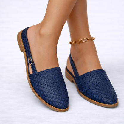 Women’s Woven Vegan Leather Slingback Flats – Stylish Everyday Style – Everyday Comfort Footwear UK