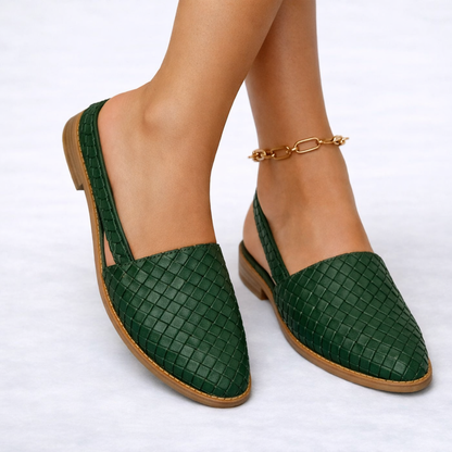 Women’s Woven Vegan Leather Slingback Flats – Stylish Everyday Style – Everyday Comfort Footwear UK
