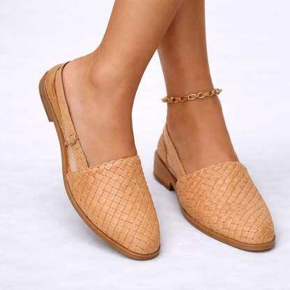Women’s Woven Vegan Leather Slingback Flats – Stylish Everyday Style – Everyday Comfort Footwear UK