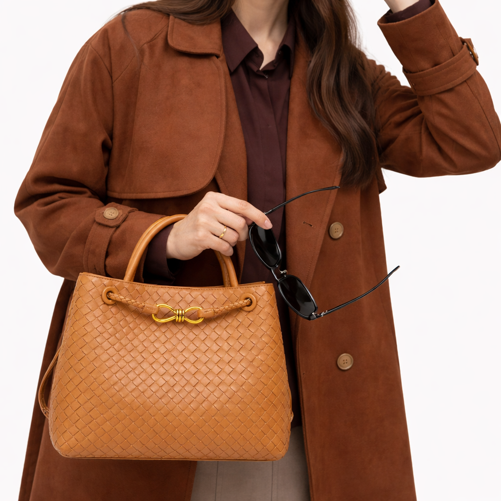 Woven Luxury Tote Bag – Soft Vegan Leather Everyday Shoulder Bag – Spacious Everyday Carryall