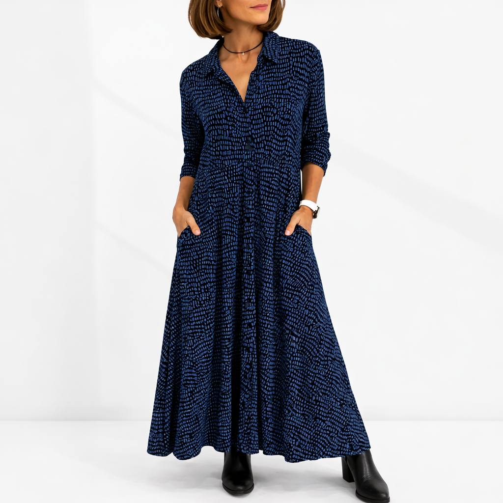 Women’s Stylish Midi Dress – Relaxed Fit with Pockets – Elegant Occasion Wear UK