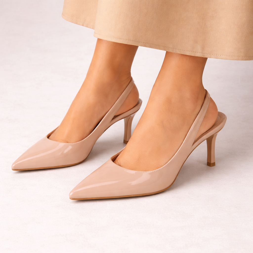 Women’s Stylish Black Slingback Heels – Pointed Toe – Comfortable All-Day Heel