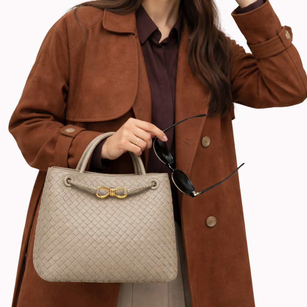 Woven Luxury Tote Bag – Soft Vegan Leather Everyday Shoulder Bag – Spacious Everyday Carryall