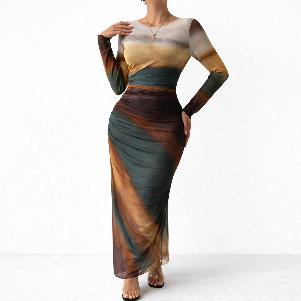 Women's Elegant Ombre Maxi Dress – Warm Sunset Design